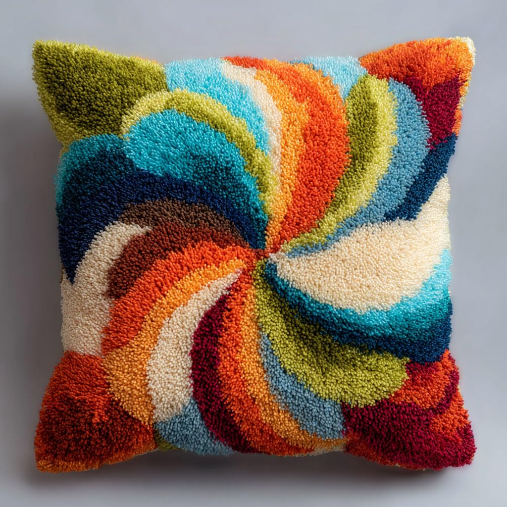 Henypt Latch Hook Kits-B Latch Hook Kit Colorful Patterns Diy Pillow Cover Making Kits Latch Hook Cushion Kits With Color Preprinted Canvas 17X17inch