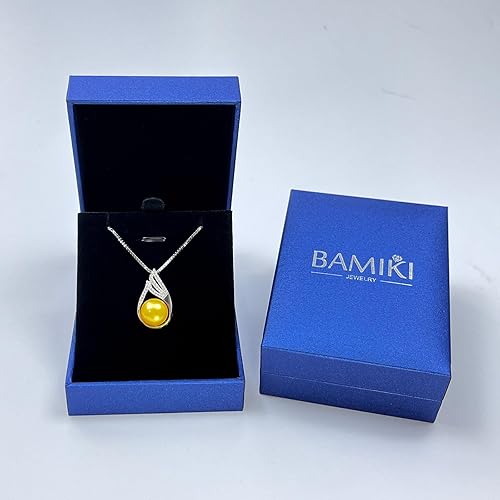 Miniatura 6 de BAMIKI Golden Pearl Pendant Necklace for Women, Handpicked Genuine Saltwater Cultured Pearls, Sterling Silver Teardrop Pendant Necklace Chain 18+2