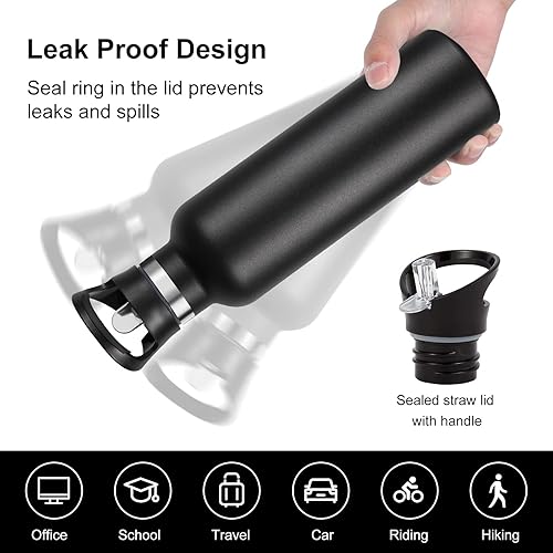 Miniatura 5 de Neihepal Botellas de agua aisladas de 24 onzas a granel, paquete de 8 botellas deportivas de doble pared de acero inoxidable con tapa con pajilla,