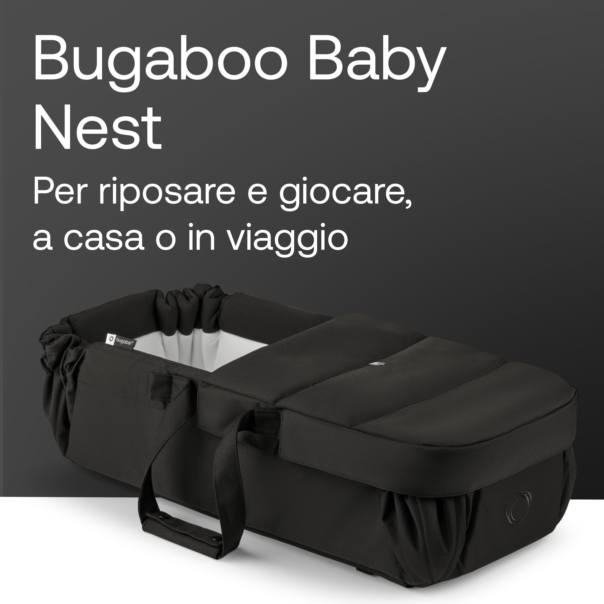 Bugaboo Baby Nest, Culla Portatile 2in1 e sacco a pelo con manici, diventa materassino di cotone e tappeto da gioco, compatibile con passeggini, reclinabile per neonati – Heritage Black