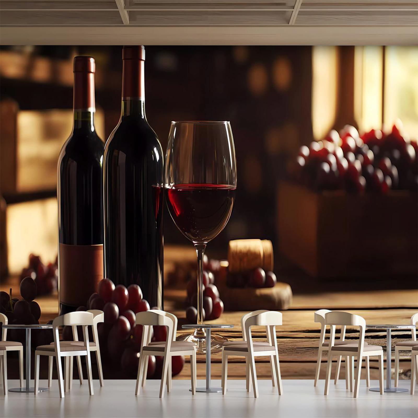 Générique Papier Peint Panoramique 3D 366x254 cm Verre à Vin Rouge Non-tissé Murale Maison Décoration Intérieure L'art Du Vin pour Chambre Salon Mur TV Artistique Poster Décoration Murale 1M1318