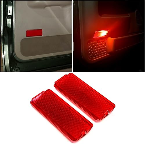 ECOTRIC Reflectores de puerta compatibles con Ford 1999-2007 SuperDuty F250 F350 F450 F550 y 2000-2005 Excursion Red Premium Par Interior Panel de
