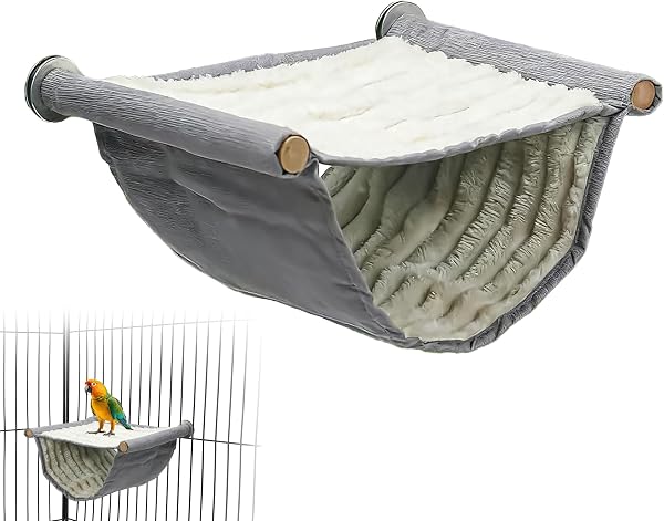 Hamac pour oiseaux - Accessoires pour perruches ondulées - Accessoires de cage à oiseaux - Nid d'oiseau chaud pour l'hiver - Nid d'oiseau - Grottes pour perroquets et petits oiseaux (gris) - 1