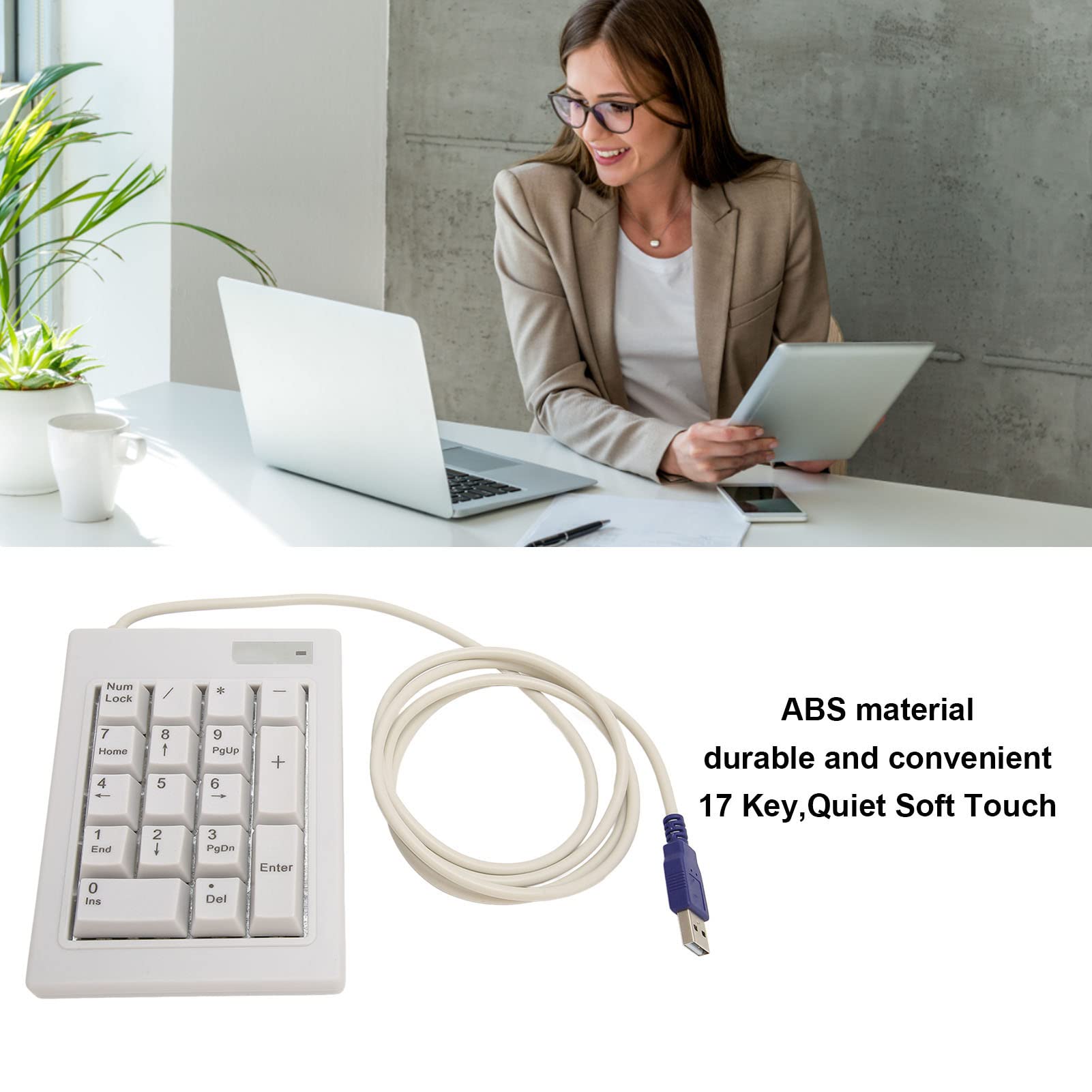 flexman Wired Number Pad, 17 Key Linear Action Switch Mechanical Keypad Ergonomic Numeric Keypad for Laptop Desktop PC for Office Accounting Financial Supermarkets