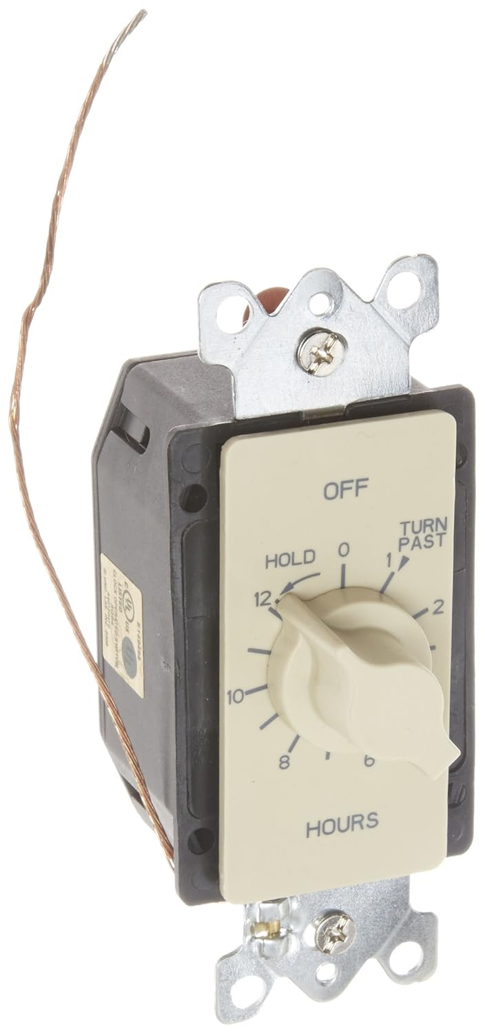 NSI TORK A512HH Spring-Wound in-Wall Twist Timer with Hold Function, 12-Hour Length, Ivory Faceplate, for Automatic Shutoff of Fans or Lights