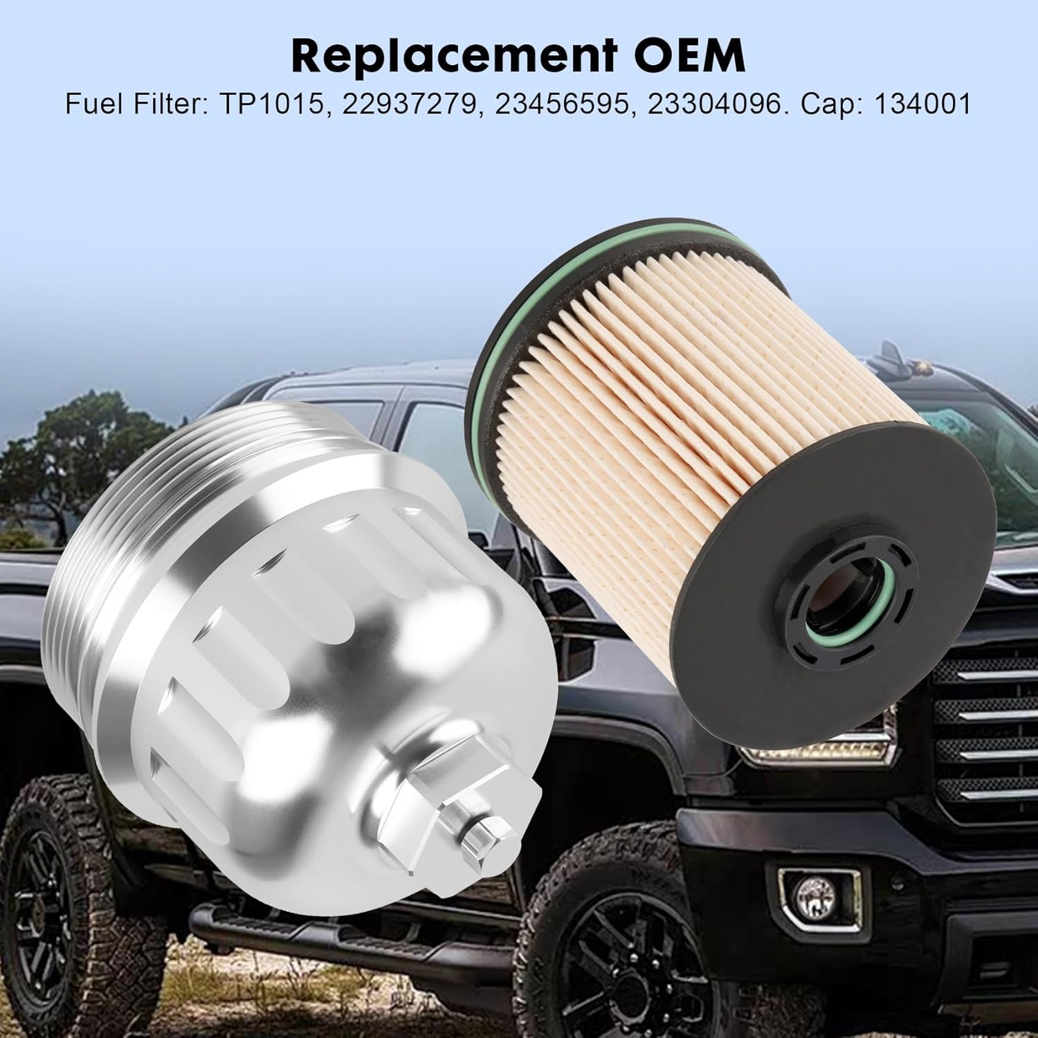 134001 ビレット燃料フィルターハウジングキャップ TP1015燃料フィルター付き シボレーシルバラード、GMC Sierra