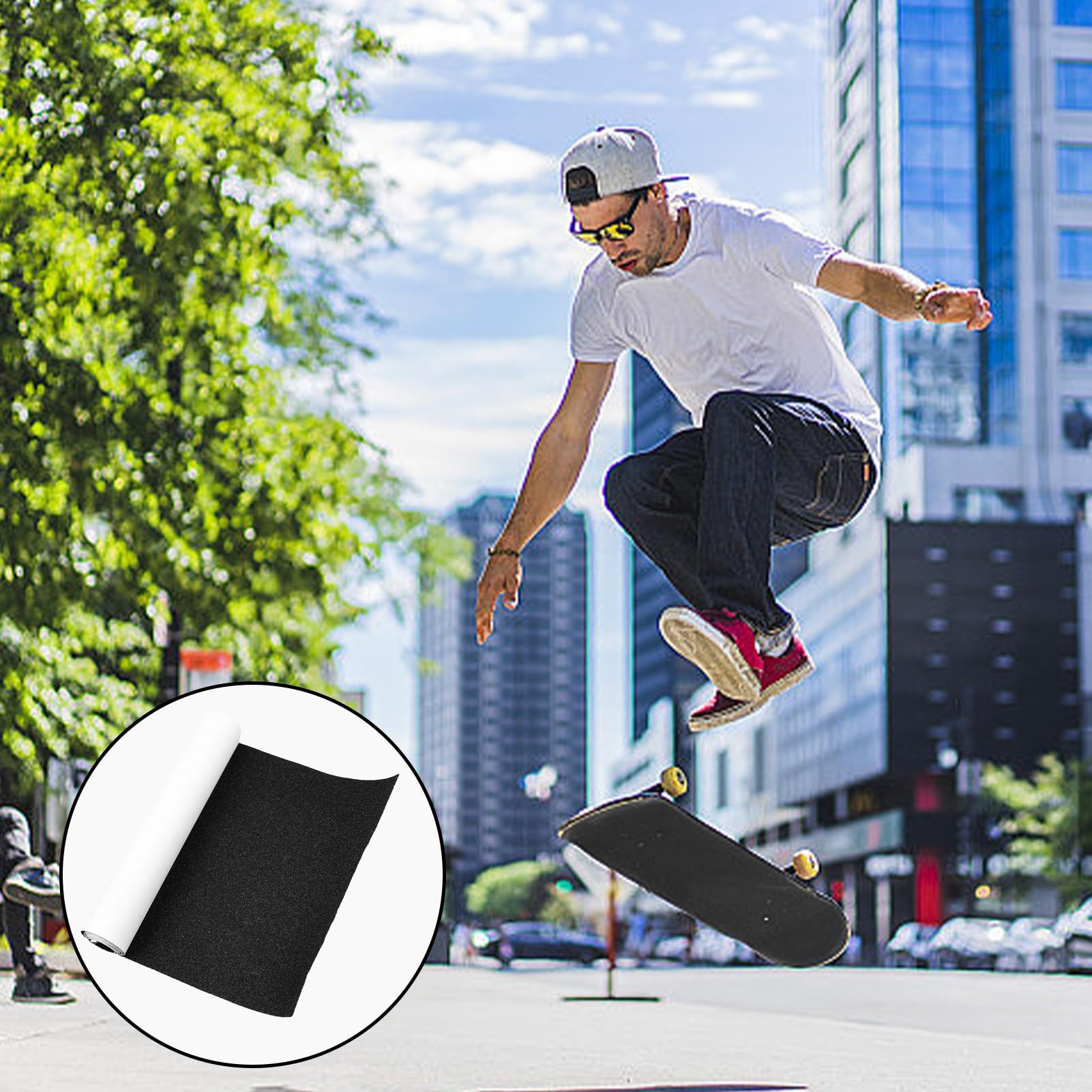 81x21cm Skateboard Grip Tape,Bande antidérapante pour skateboard, Imperméable,pour planche à roulettes,scooter,longboard, Pédale(Noir)