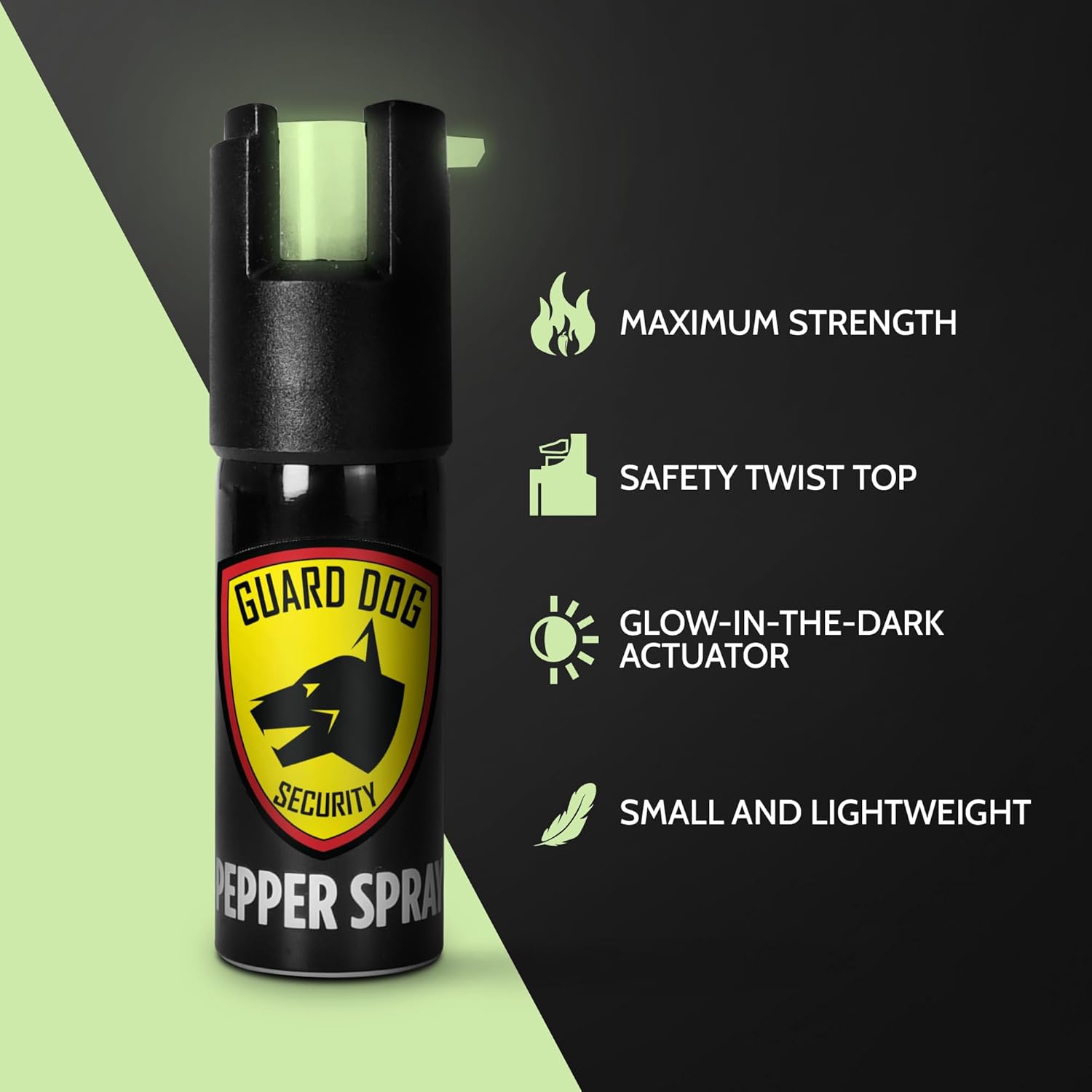 Guard Dog Security Self Defense Pepper Spray Glow in The Dark, OC Spray, UV Dye, Twist Top, Compact Size Self Defense Tool for Women and Men, Police Grade Formula, Up to 16 Feet Long Range