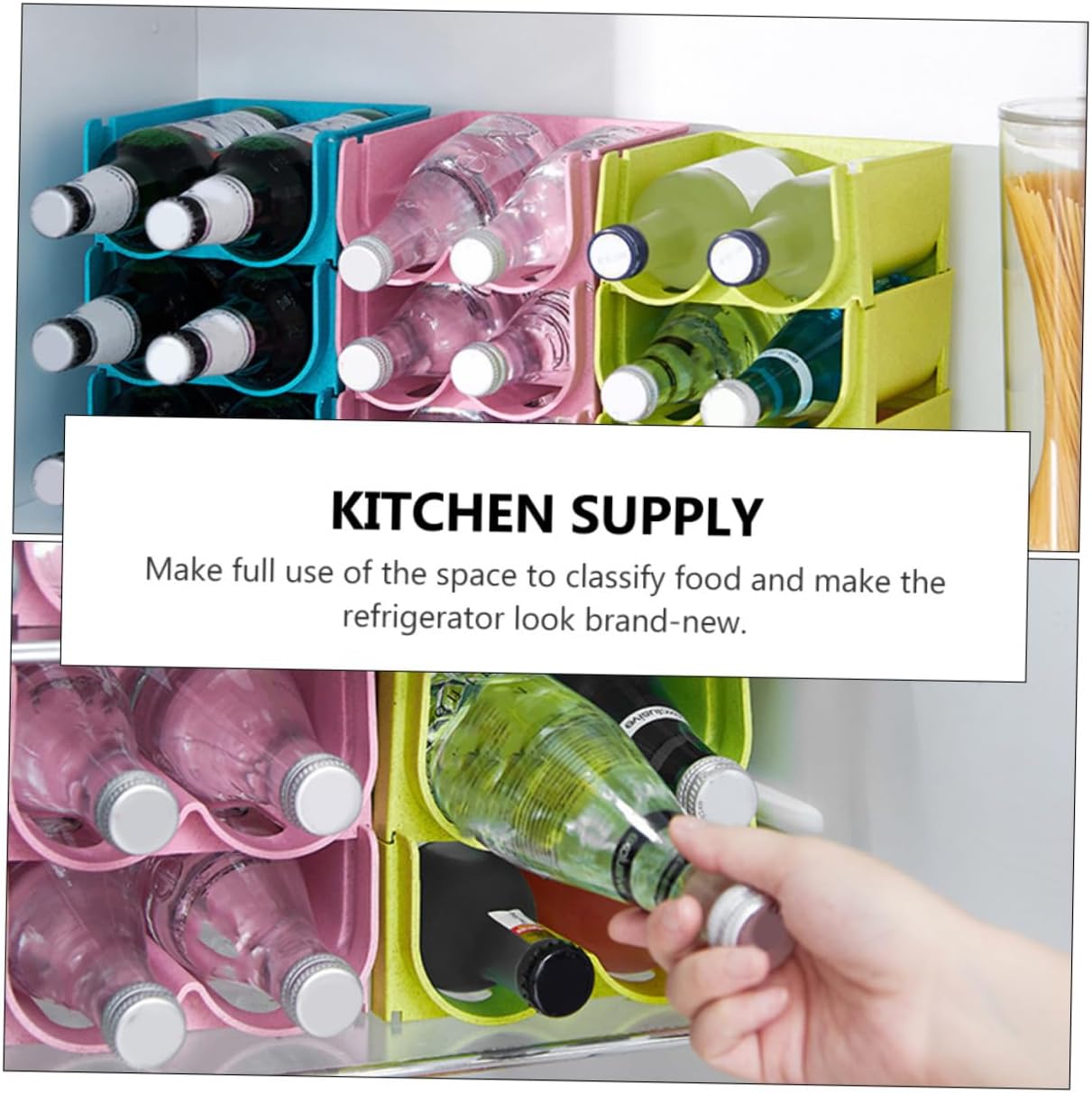 3pcs Stackable Beverage Beer Storage Box Beer Rack Storage for Fridge Pink Bottle Holder