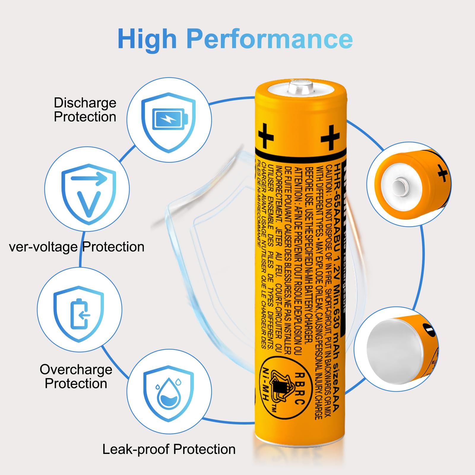 HHR-65AAABU Lot de 4 piles rechargeables NI-MH AAA 630 mAh 1,2 V pour téléphones sans fil Panasonic Gigaset BT
