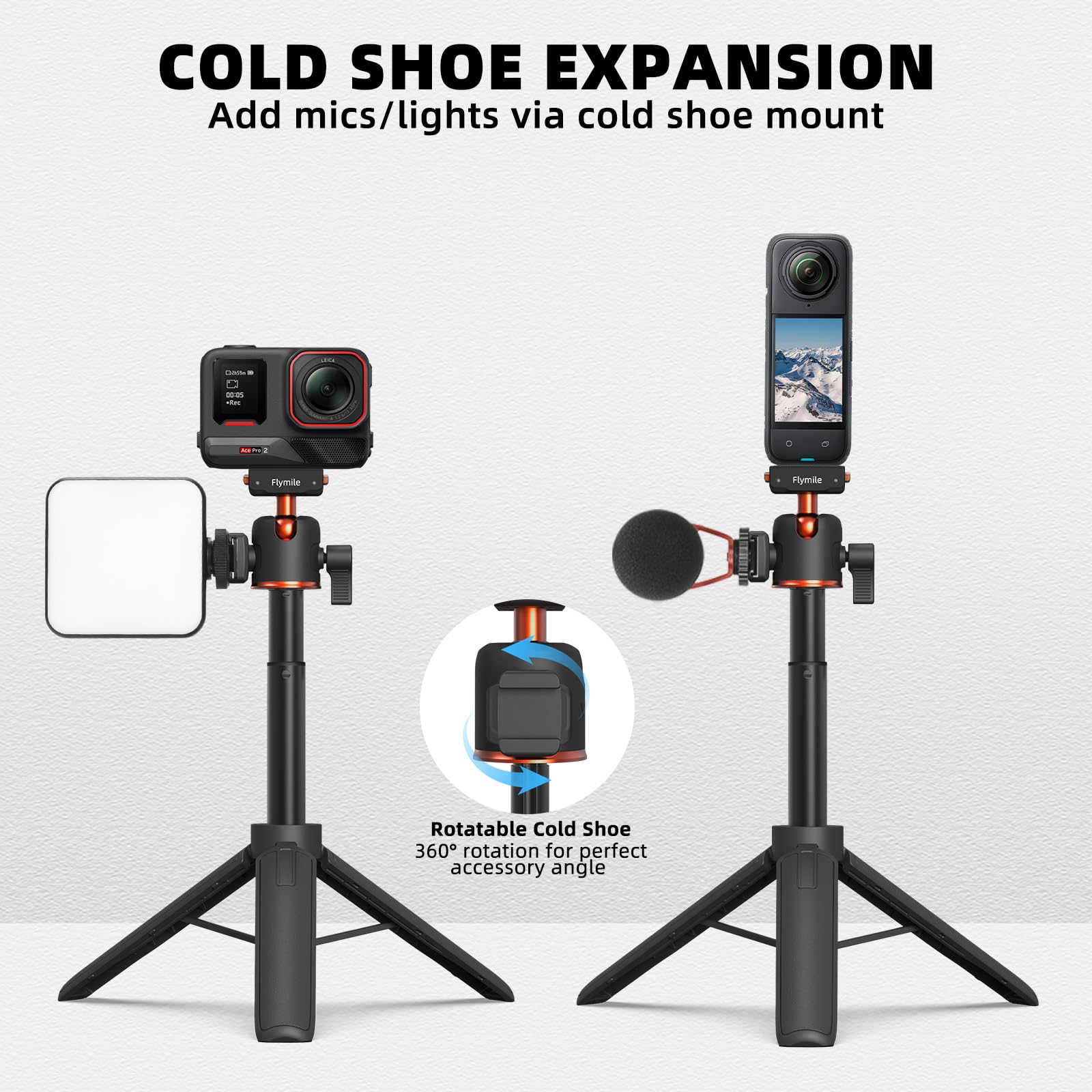 Treppiede per Insta360 X5 ACE Pro 2, bastone per selfie da 21 pollici, asta di estensione a sgancio rapido, mini tavolo da scrivania, impugnatura portatile, supporto con slitta fredda per Insta 360 X5