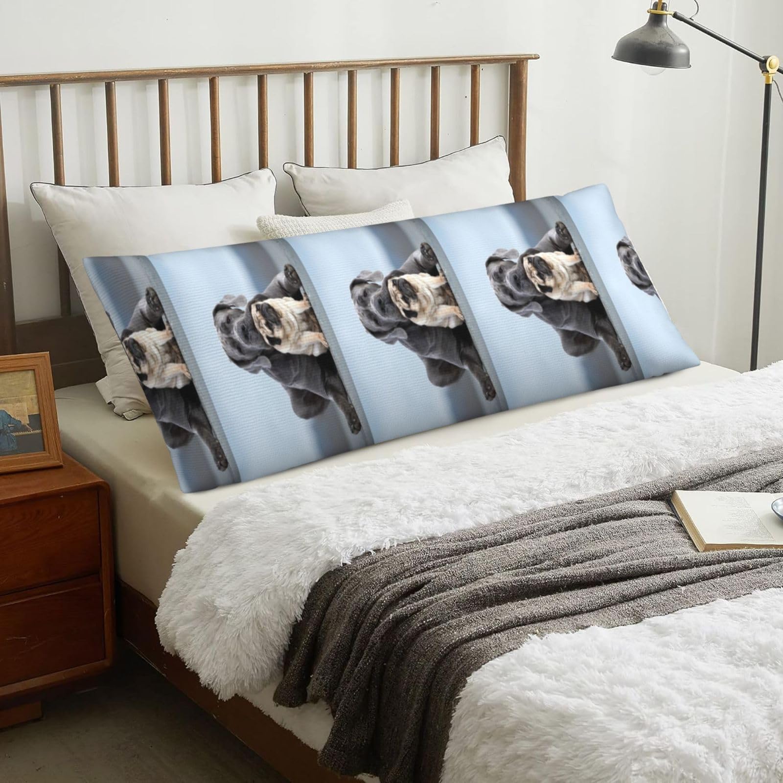 Cane Corso Dogs Pug Friendship Concepts, Body Pillow Cover with Zipper,Long Body Pillowcase 20 x 60 in