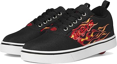 HEELYS Pro 20 Prints Skate Shoe for Adult, Little,and Big Kids - Breathable Microfiber Lining, Padded Footbed, and Long-Lasting Footwear Black/Red Flames 6 Big Kid Mens 6 M