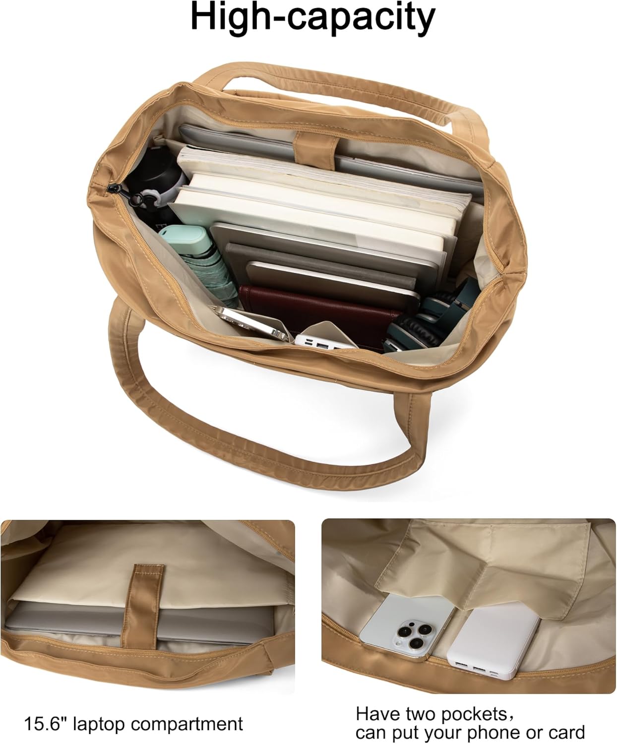 Tote Bag for Women Lightweight Quilted Shoulder Bag With Zipper for Work Travel Gym, Expandable Handbag