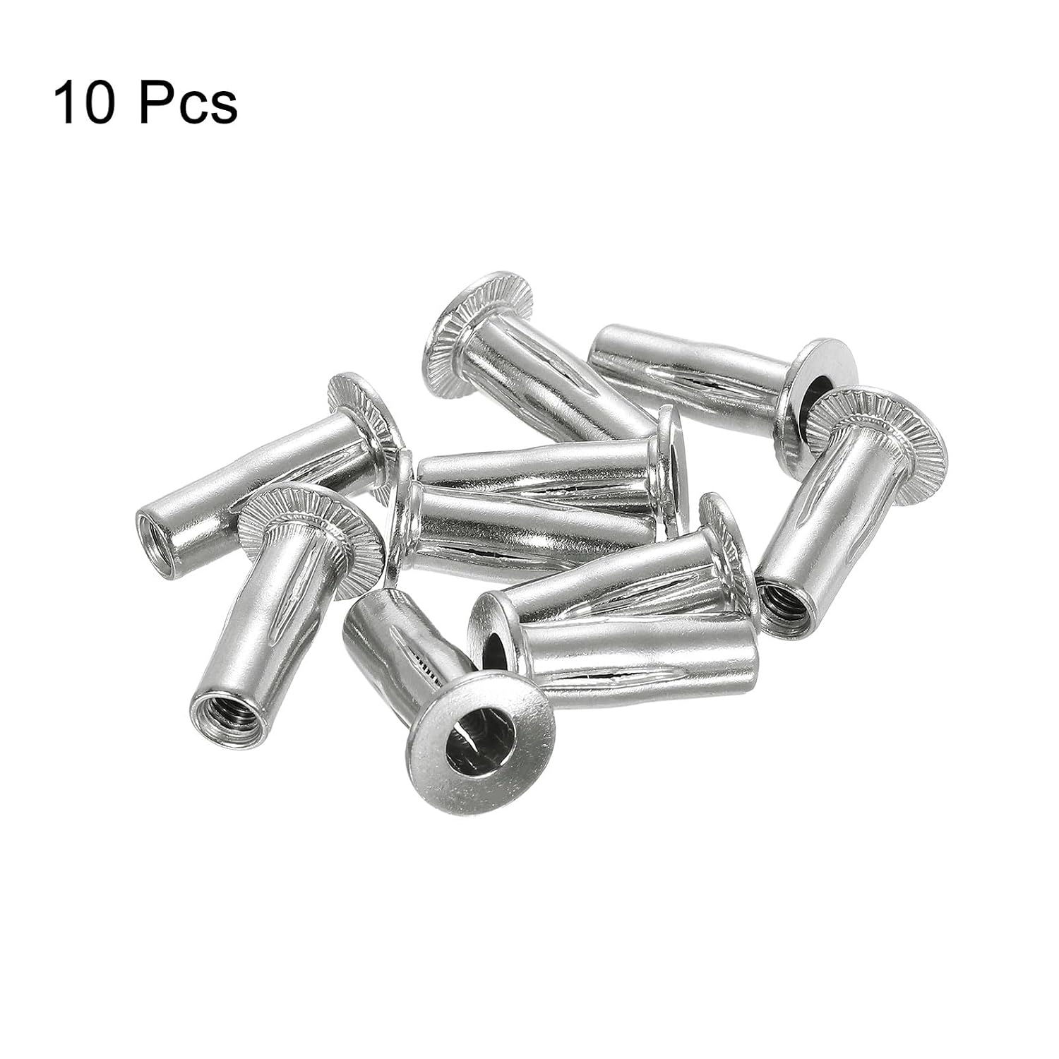 uxcell M6 Multi-Grip Rivet Nuts, 10pcs Pre-Bulbed Shank Flat Head Threaded Insert Nut 304 Stainless Steel Plus Nuts for Construction Industrial image 3