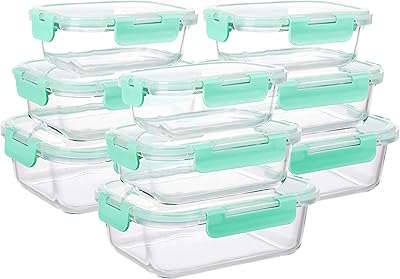 Moretoes 9pcs Glass Food Storage Containers with Upgraded Snap Locking Lids, Meal Prep Glass Airtight Leakproof Containers...