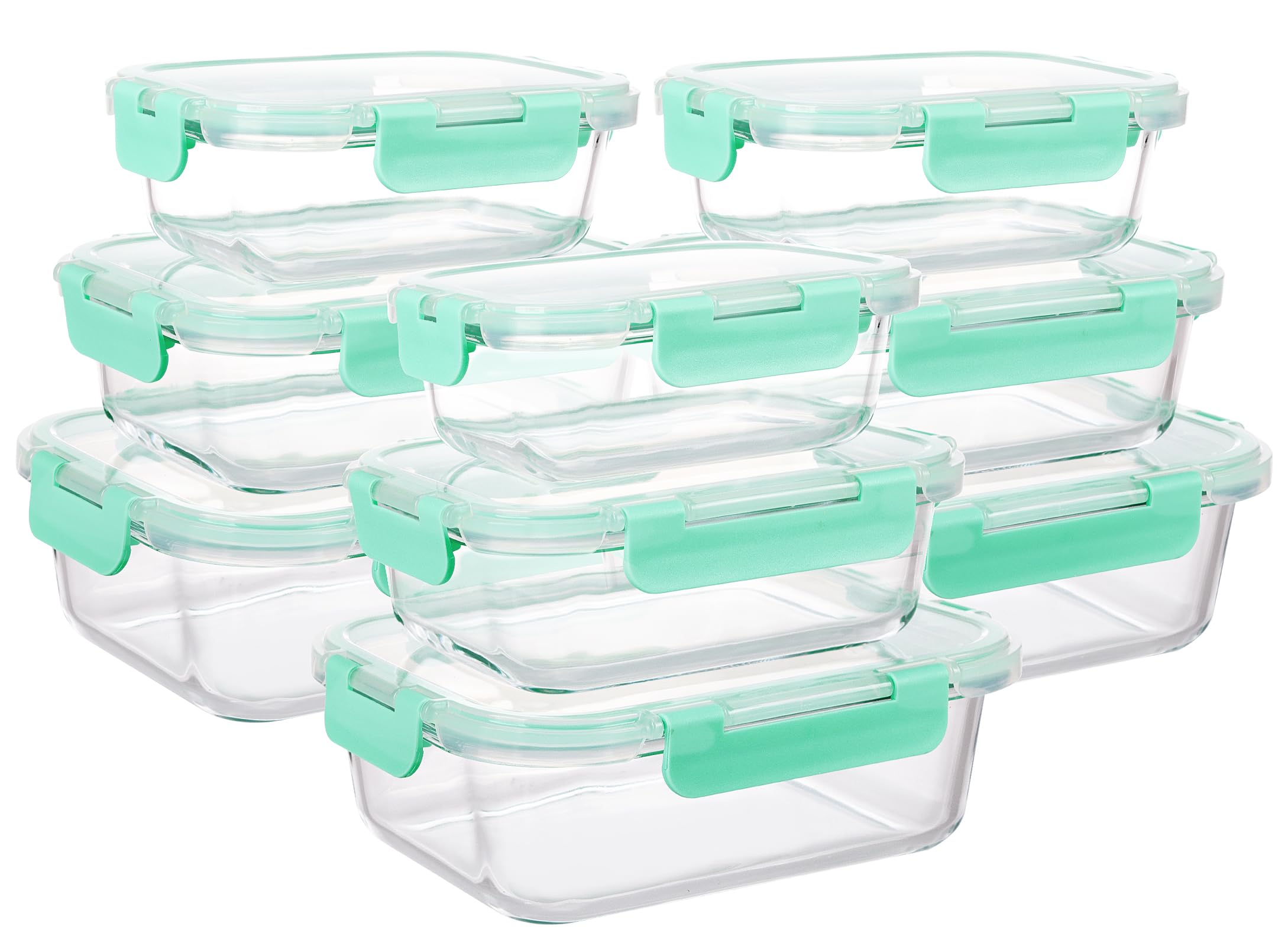 Moretoes Glass Food Storage Containers, 9pcs, Glass Meal Prep Containers, Glass Airtight Leakproof Containers Set, Glass Storage Containers with Lids