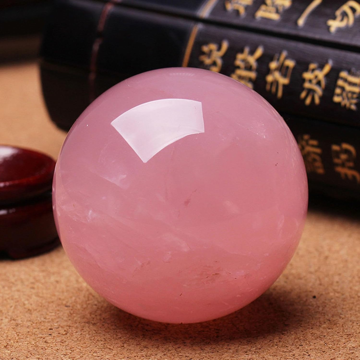 Rose Quartz Magic Crystal Ball with Stand for Home Decor Divination Witchcraft Fortune Telling Precious Gifts for Family and Friends,80mm