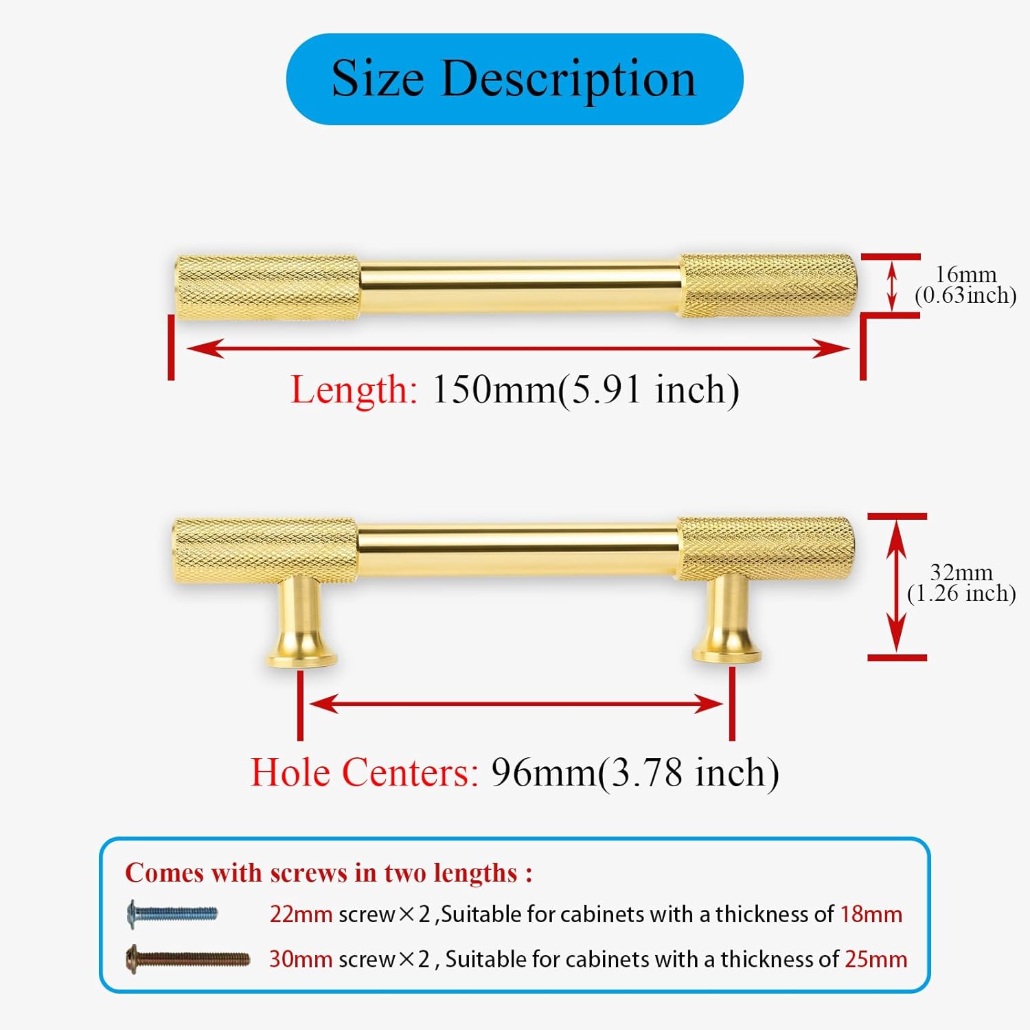 2 Pack Golden Modern Duty Solid Cabinet Handles 3.78 Inch(96mm) Hole Center Kitchen Bedrooms Study Furniture Hardware Pulls with Screws for Cupboards Drawer Wardrobe Dresser (Gold)