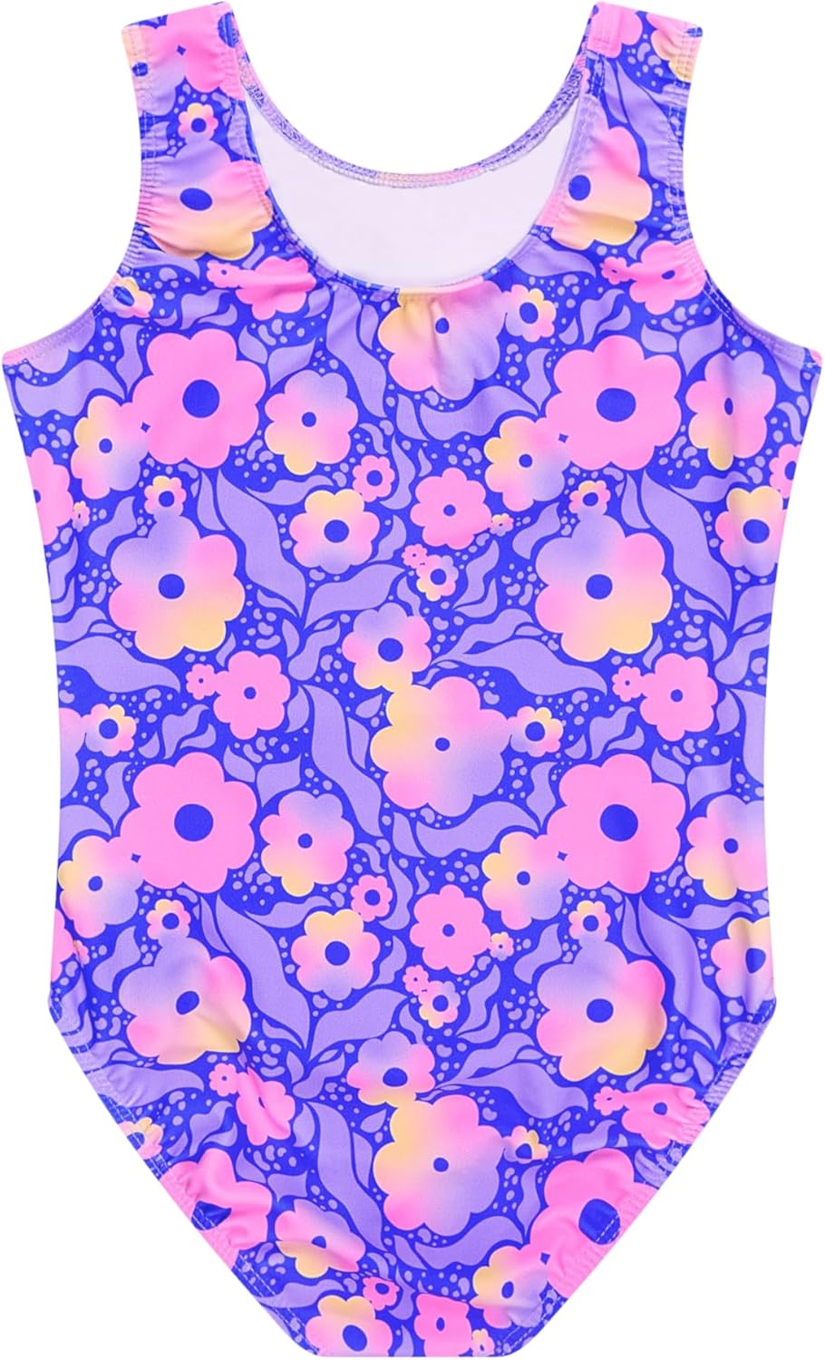 Destira Tank Gymnastics Leotard for Girls – Purple and Pink Floral Athletic Dance Leo, Matching Scrunchie