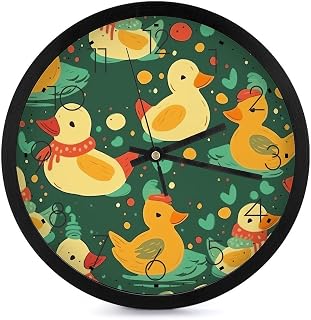 10 Inch Silent Non-Ticking Wall Clock - Winter Yellow Duck Modern Round Clock for Living Room, Kitchen, Bedroom, Office, Decorative Clocks with Easy Read Numbers