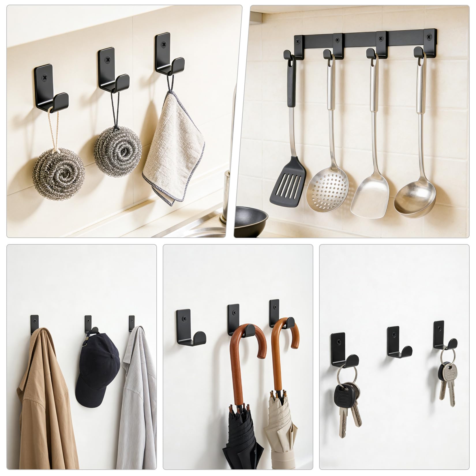 20 PzGanci Appendiabiti da Parete Neri, Ganci Muros, Ganci da Parete in Metallo, Appendino da Muro Carichi Pesanti, Appendiabiti da Muro per Appendere Vestiti Cappelli Borse Bagno Cucina