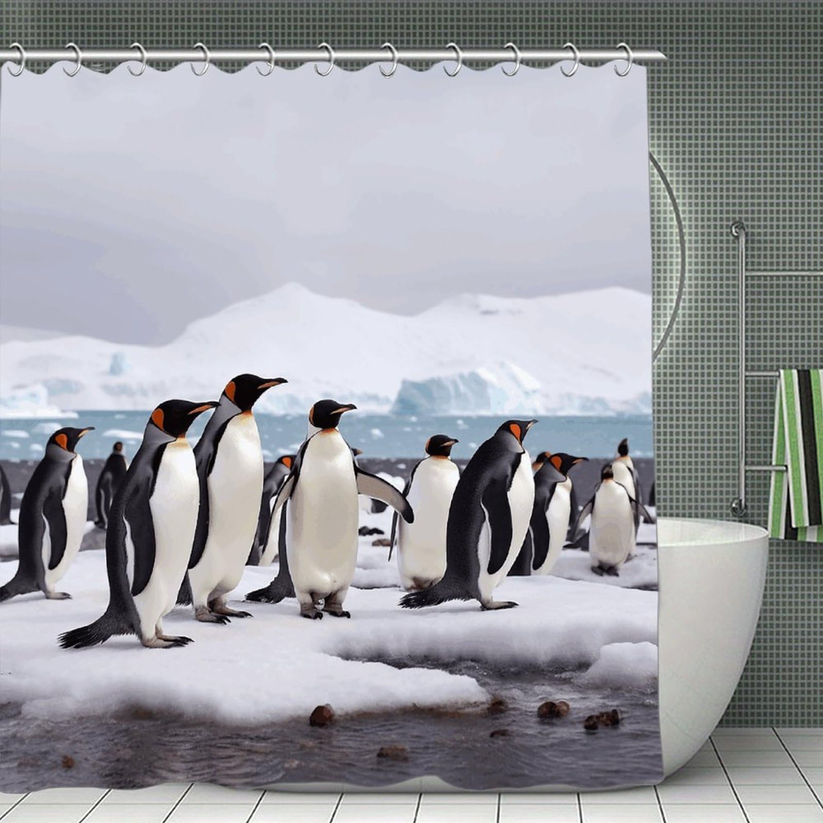 VstaDank Antarctica Penguins Shower Curtain Light-Weight Blackout Bathroom Curtain Washable Shower Liner 71x71 Inch Bath Curtain with Metal Holes Bathtub Bath Room