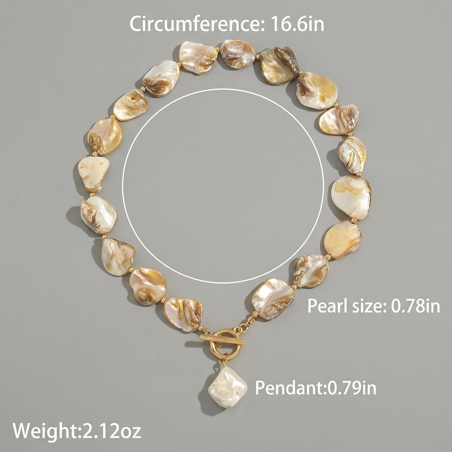 Chunky Shell Choker Necklace for Women, Irregular Shell Beaded Necklace with Faux Pearl Pendant, Boho Beach Jewelry for Summer Vacations, Gold Tone T-Bar Toggle Clasp Statement Necklaces
