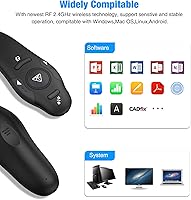 Vista 6 de DINOSTRIKE Clicker de presentación con puntero láser rojo, RF 2.4GHz USB inalámbrico Presentador remoto deslizante para presentaciones Powerpoint