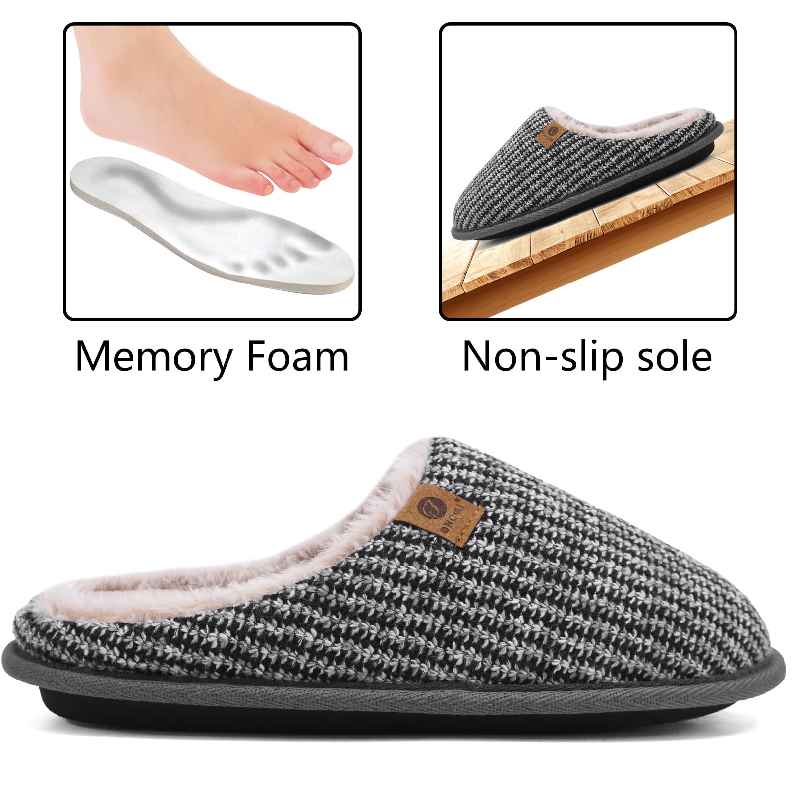 ONCAI Pantofole da Uomo Invernali, Comoda Memory Foam Calde Scarpe da Casa in Lana Con Suola Antiscivolo Taglia 40-49 EU