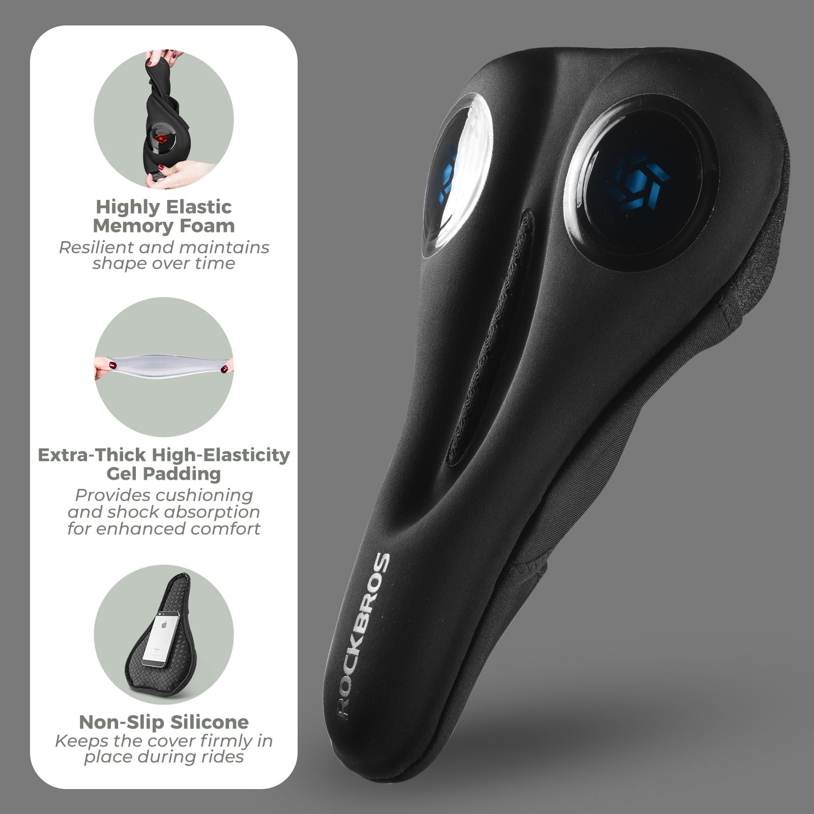 ROCKBROS Cubierta de Gel de Asiento Funda de Sillín Bicicleta MTB Montaña Carretera Suave con Funda Impermeable y Antipolvo Transpirable