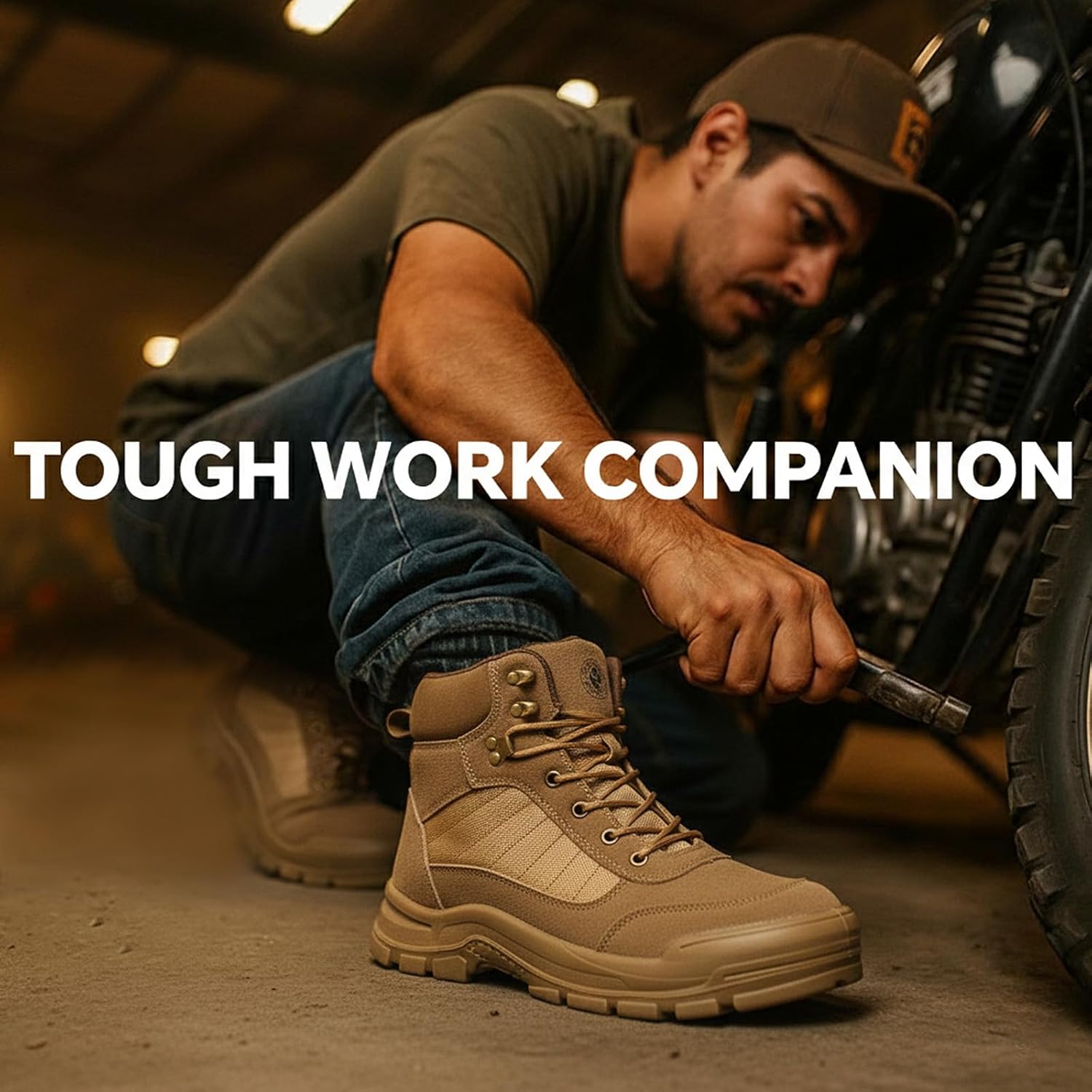 ANGRYRAM Steel Toe Boots for Men Women Lightweight Comfortable Steel Toe Shoes Puncture Proof Slip Resistant Construction Work Boots for Men Indestructible Safety Work Shoes