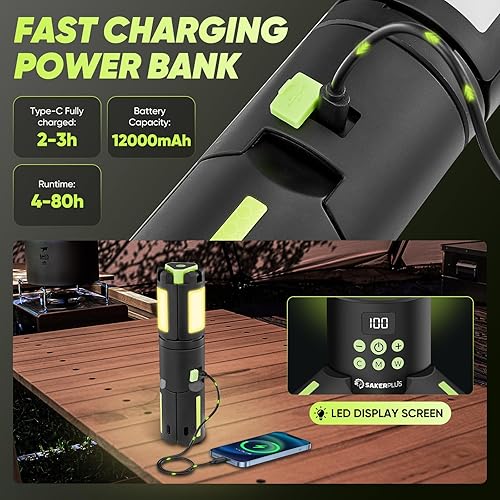 Miniatura 2 de Luces de camping portátiles con soporte, linterna LED recargable de 5000 lúmenes, 9 modos de color, linterna de campamento plegable con base