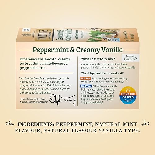 Miniatura 4 de Twinings Té de menta y vainilla cremoso un té de hierbas crujiente y equilibrado, anteriormente mantequilla, bolsas de té naturalmente sin cafeína,