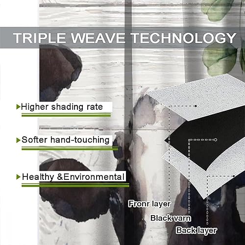 Miniatura 7 de Cortinas de ventana de vaca, divertidas cortinas de granja, vacas, animales, vacas, flores, girasol, oscurecimiento de habitación, ventana, ventana,