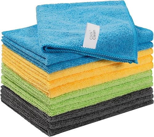 CLICK CLEAN Paños de limpieza de microfibra, paquete de 24, tamaño 12 x 16 pulgadas, sin pelusas, sin rayas, toallas de limpieza reutilizables para