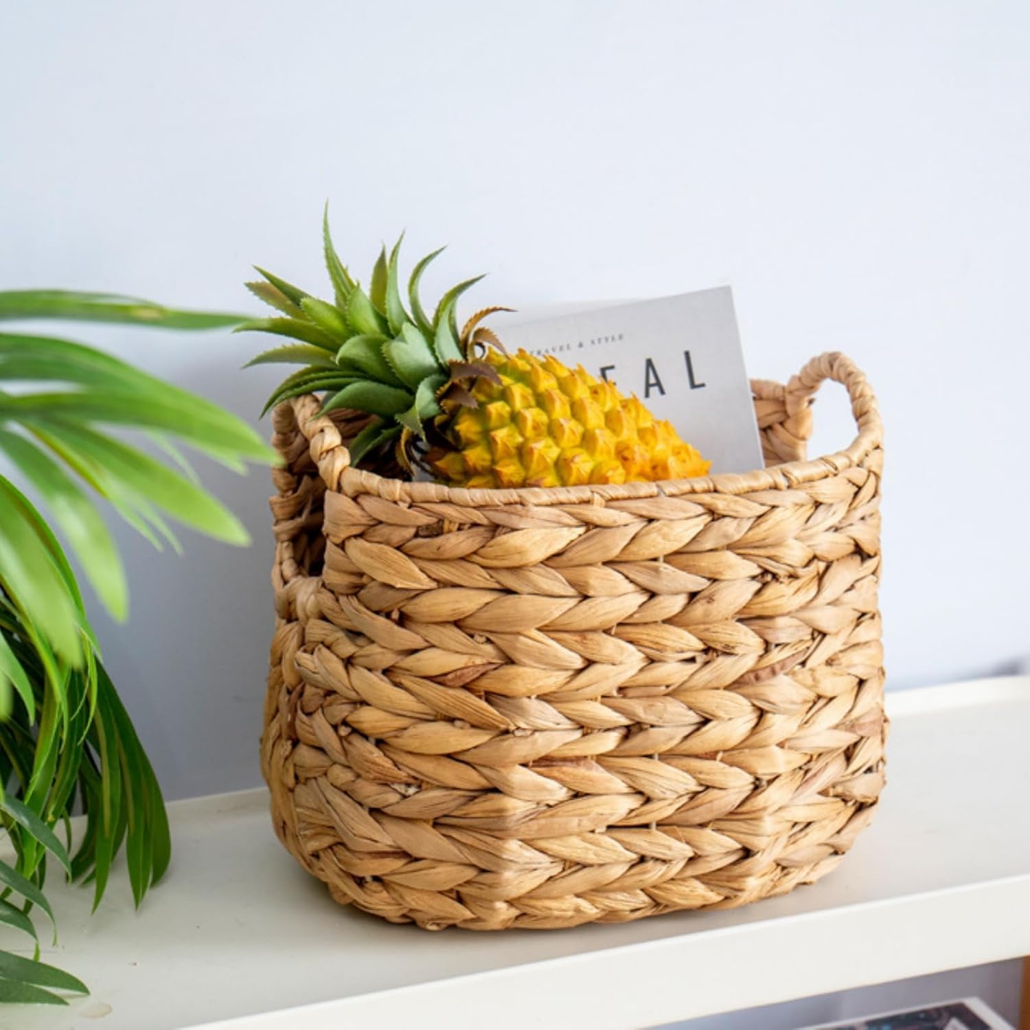 1 Pcs Storage Basket for Organizing，Woven Wicker Basket with with Handle, Small Handwoven Water Hyacinth Toilet Paper Basket for Home & Office(Size:30x11x20cm/11.8x4.3x7.9in)