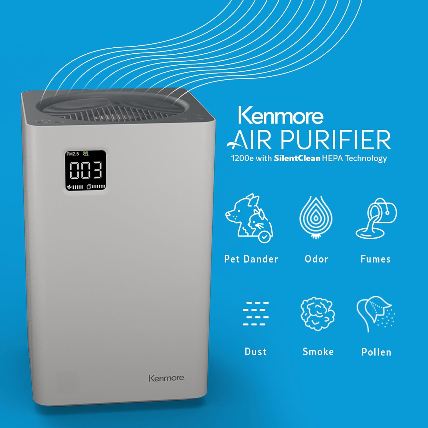 Kenmore PM2010 Air Purifiers with H13 True HEPA Filter, Covers Up to 1200 Sq.Foot, 24db SilentClean 3-Stage HEPA Filtration System, 5 Speeds for Home Large Room, Kitchens & Bedroom, PM2010 - Image 2