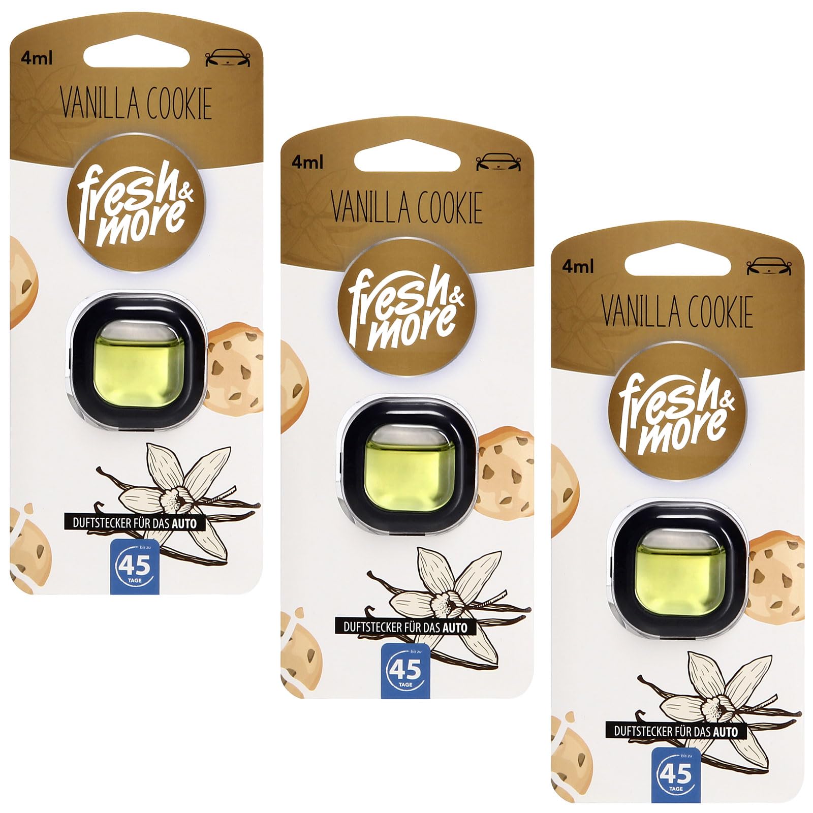 Fresh & More Auto-Lufterfrischer Clips Vanilla Cookie 3er Pack 4ml