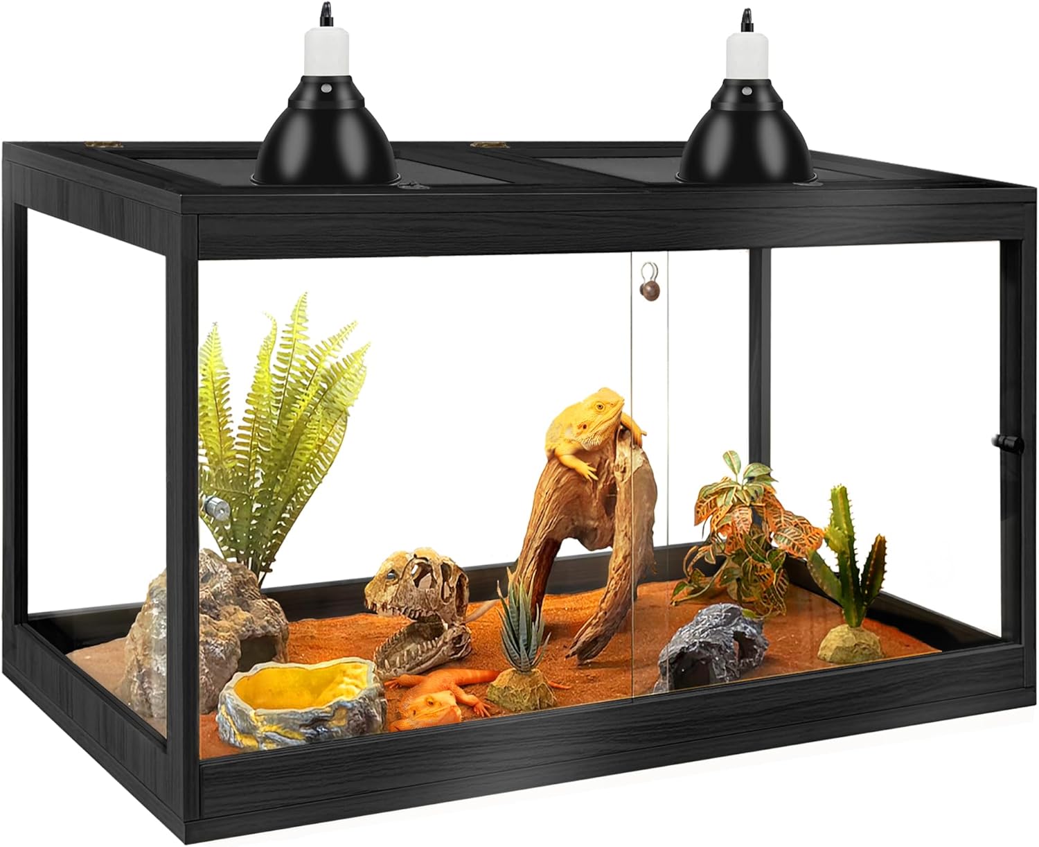 PROLEE Bearded Dragon Tank 30 Gallon, Tempered Glass Reptile Tank with Meatl Mesh Roof and Front Sliding Door, Anti-Scratch Lizard Tank,Spacious Reptile Enclosure for Snakes,Lguanas (Black)
