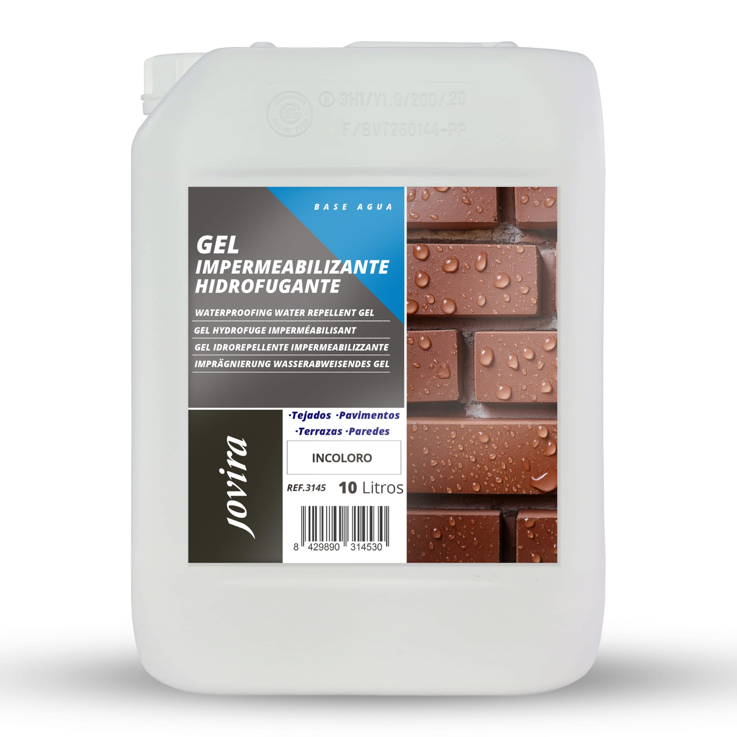 JOVIRA PINTURAS 10 L Gel Impermeabilizante Hidrofugante Transparente. Revestimiento impermeabilizante, pelicula protectora grietas, resiste al agua y humedades. Interior y exterior. (10 Litros)