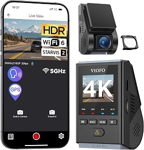 VIOFO A119M Pro caméra de tableau mini 4K HDR, caméra de voiture avec capteur STARVIS 2 IMX678, Wi-Fi 6, GPS à mode quadruple, contrôle vocal, vision nocturne 2.0, mode de stationnement 24H, supercondensateur, prend en charge jusqu'à 512 Go