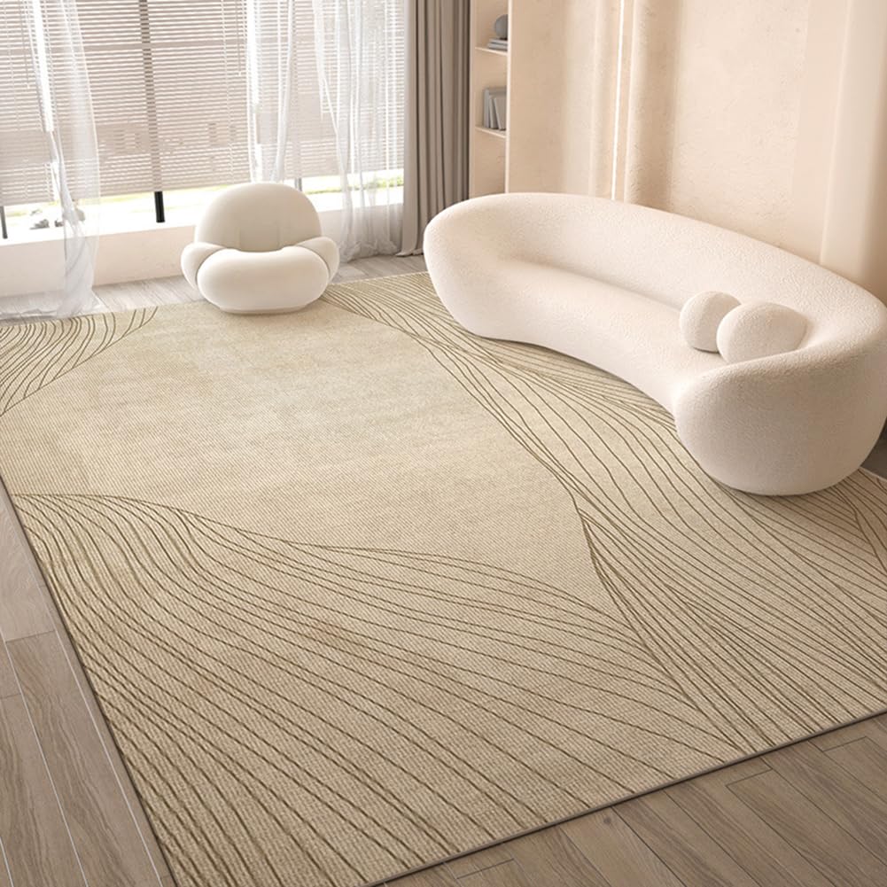 Tapis de salon anti-glisse et facile à nettoyer crème 160x230 cm à poils ras