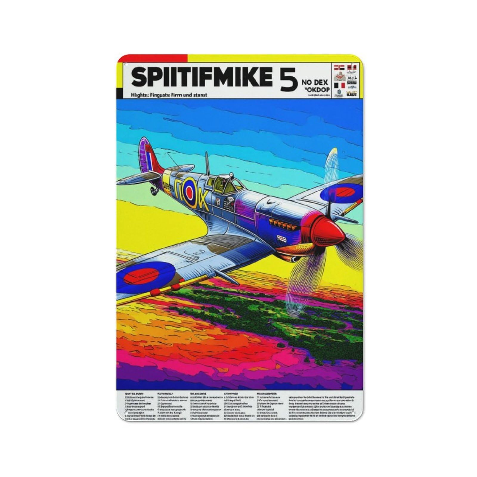 Junmoney Spitfire Mike 5 Aerial Legend For Bar Or Restaurant, Retro Metal Plaque 30X20cm, A Decorative Christmas Gift For Hospitality Decor Collectors