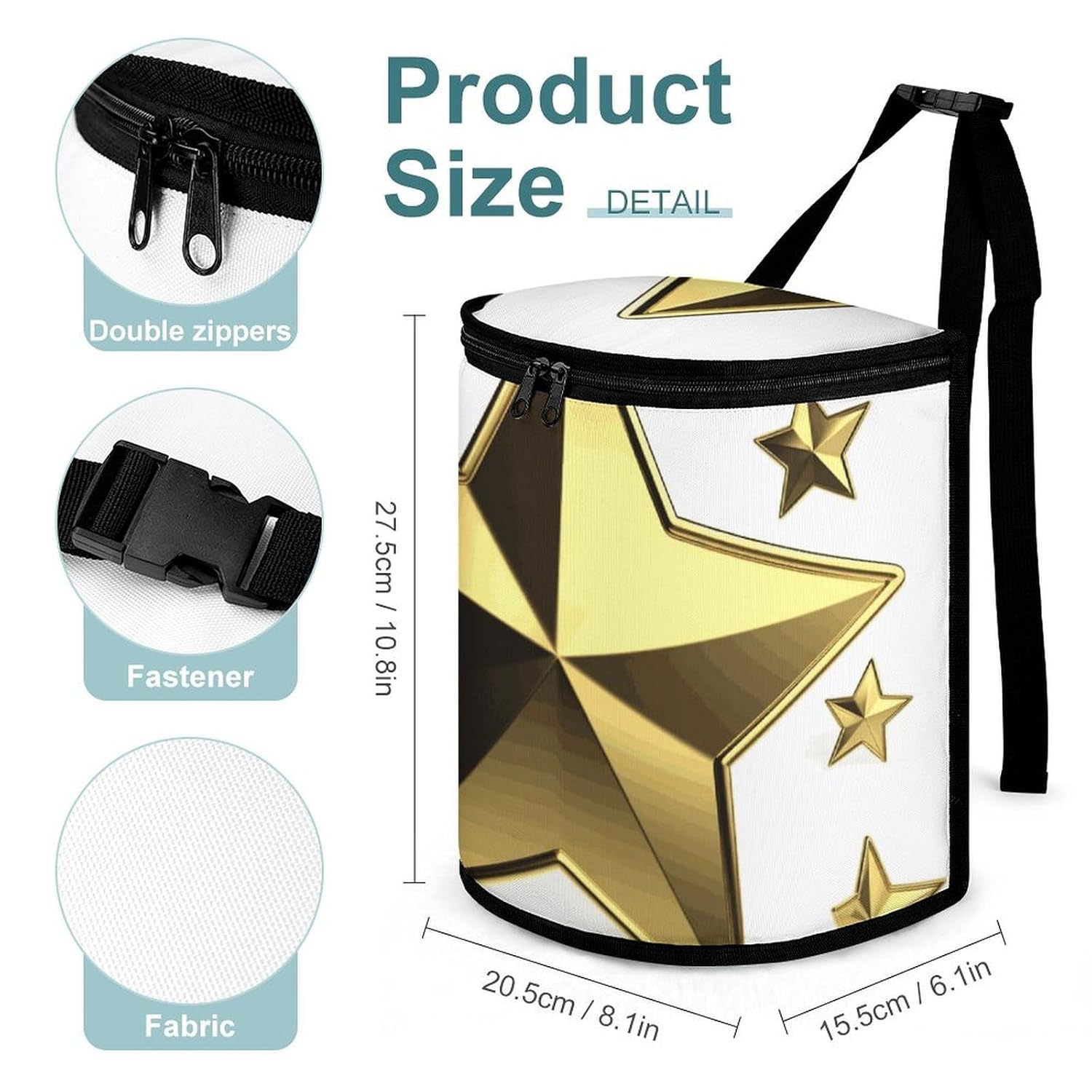 MUSM Leakproof Car Trash Can 2.5 Gallon, Durable Automotive Garbage Bag with Waterproof Liner, Gold Star Trash Bag for Car, Truck, RV & Bathroom