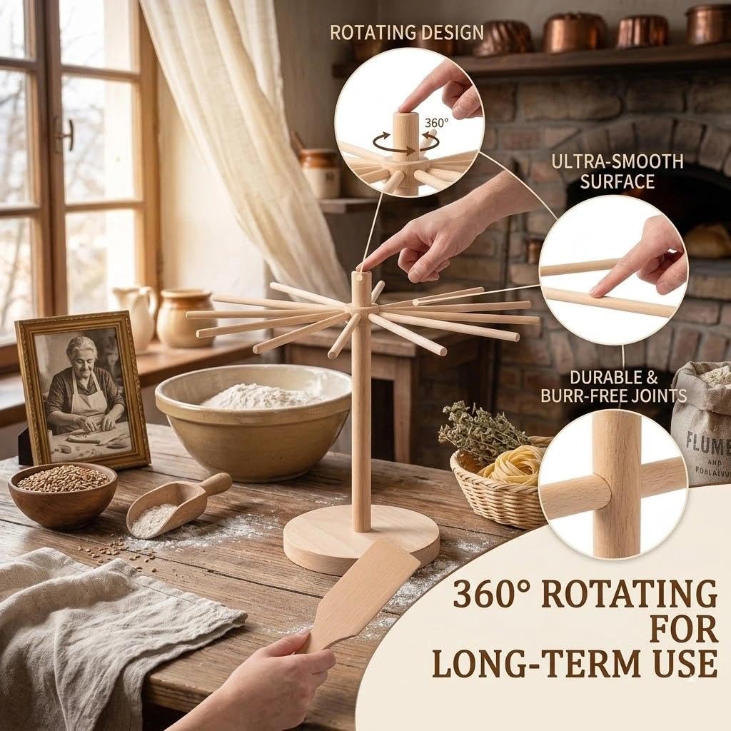 Séchoir à pâtes,Comprend 10 grilles de séchage de pâtes Amovibles | Idéal pour sécher les pâtes et les nouilles fraîches maison, tapis antidérapant inclus (couleur bois)