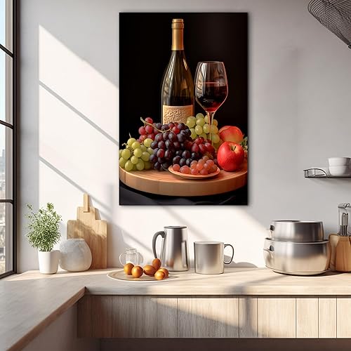 Miniatura 45 de Hzddty Lienzo decorativo para pared, diseño rústico de cocina, vino tinto y pan, cuadros de comida para decoración de pared, impresiones de pintura