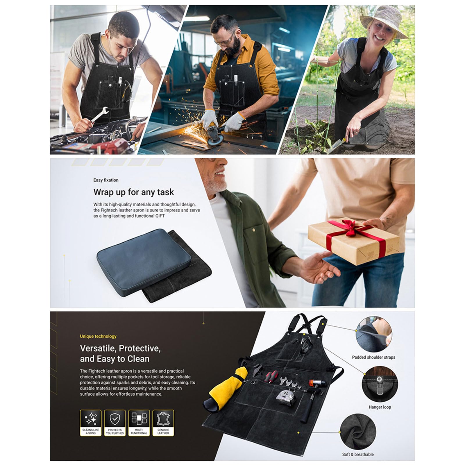 Tablier de Soudeur Professionnel en Cuir pour Homme avec 6 Poches. Tablier de Soudure Durable de Travail Anti-Flamme et Protection pour Forgeron,pour Femmes et Hommes 60 * 90cm