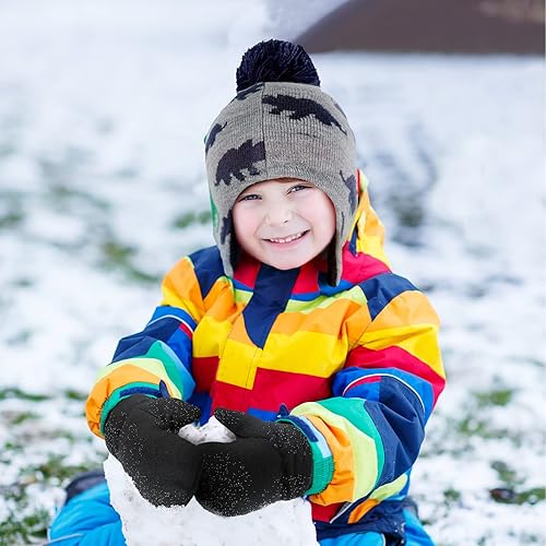 Miniatura 2 de Syhood Conjunto de gorro y guantes de invierno para bebés y niños pequeños, gorro tejido para niños con orejeras de forro polar, gorra y guantes de