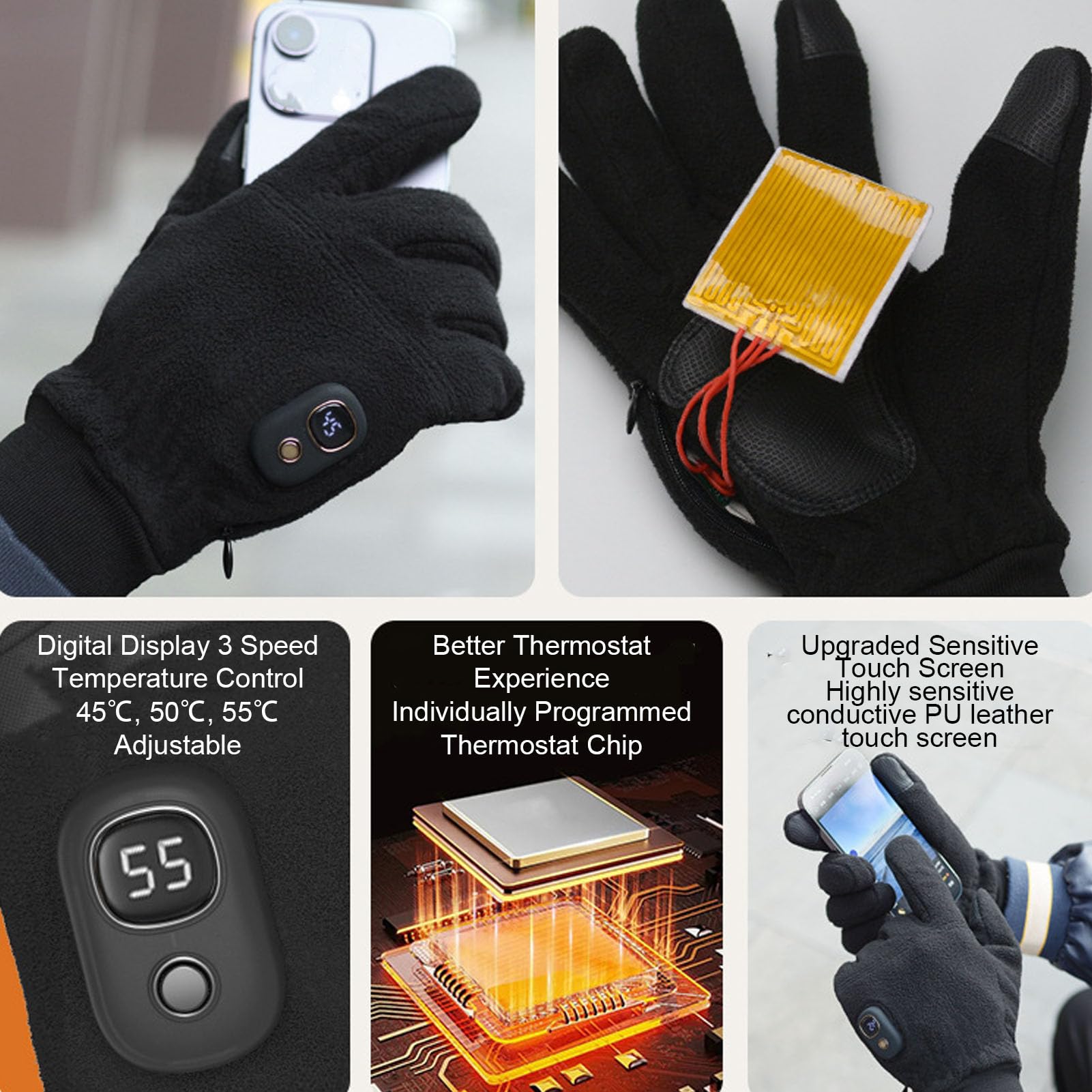 Guantes Térmicos Desmontables Lavables Felpa Acolchados Invierno Cálido Guantes Térmicos para Esquí y Al Aire Libre